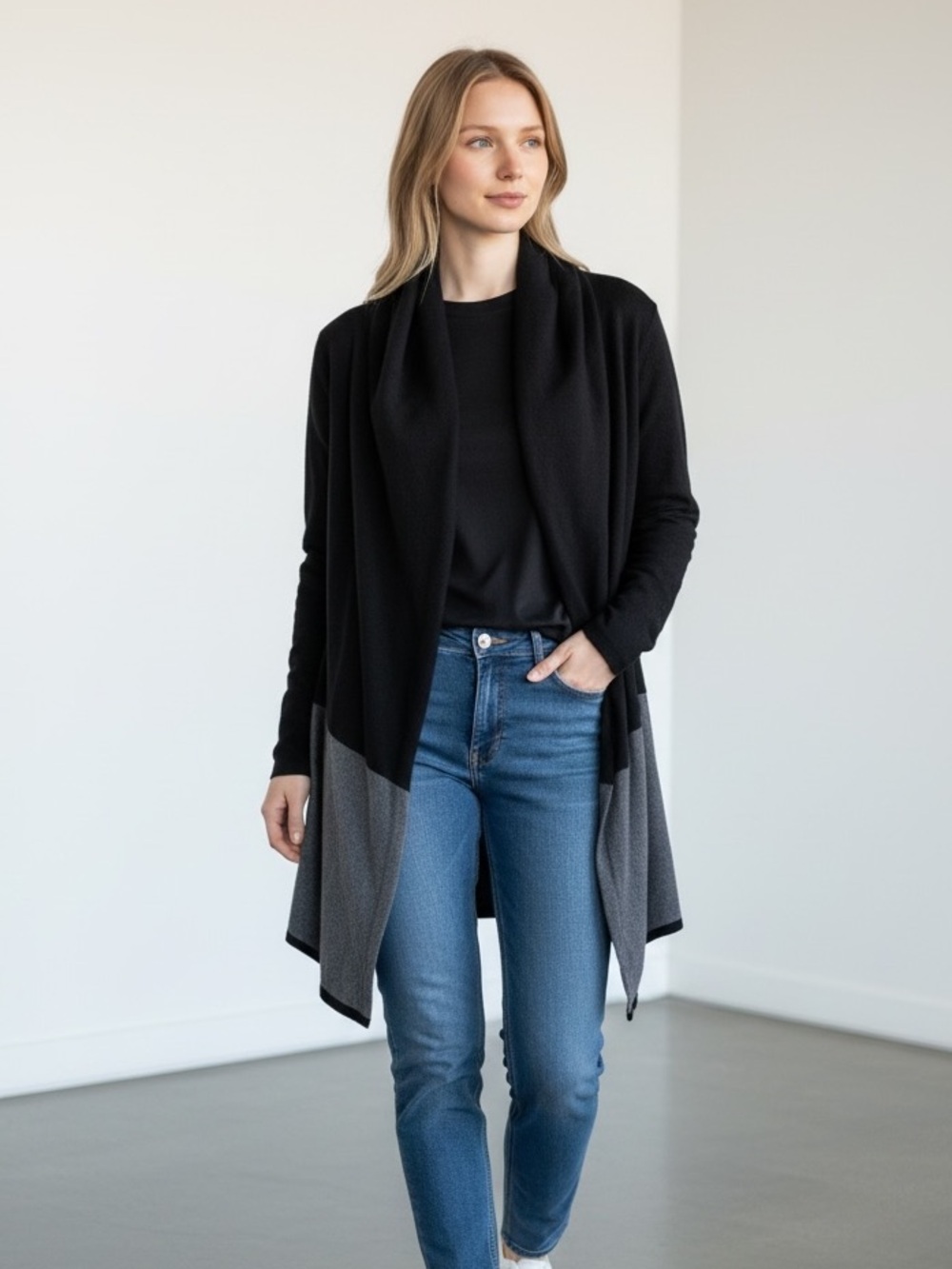 Smartwool Edgewood Wrap Sweater Small Merino Wool Sweater Black Grey